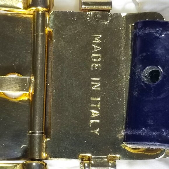 Rare Women’s Art Deco Belt Italian Retro Patent Leather in Blue w/a Gold Buckle main image 13